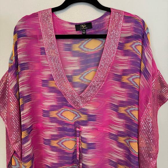 Kyle by Kyle Richards Angel Ikat Print Kaftan Cover Up Women XL Pink Swimwear - Picture 4 of 8